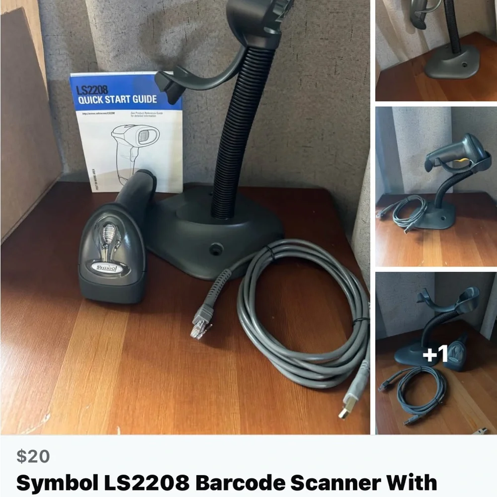 LS2208 Barcode Scanner with Stand - Black